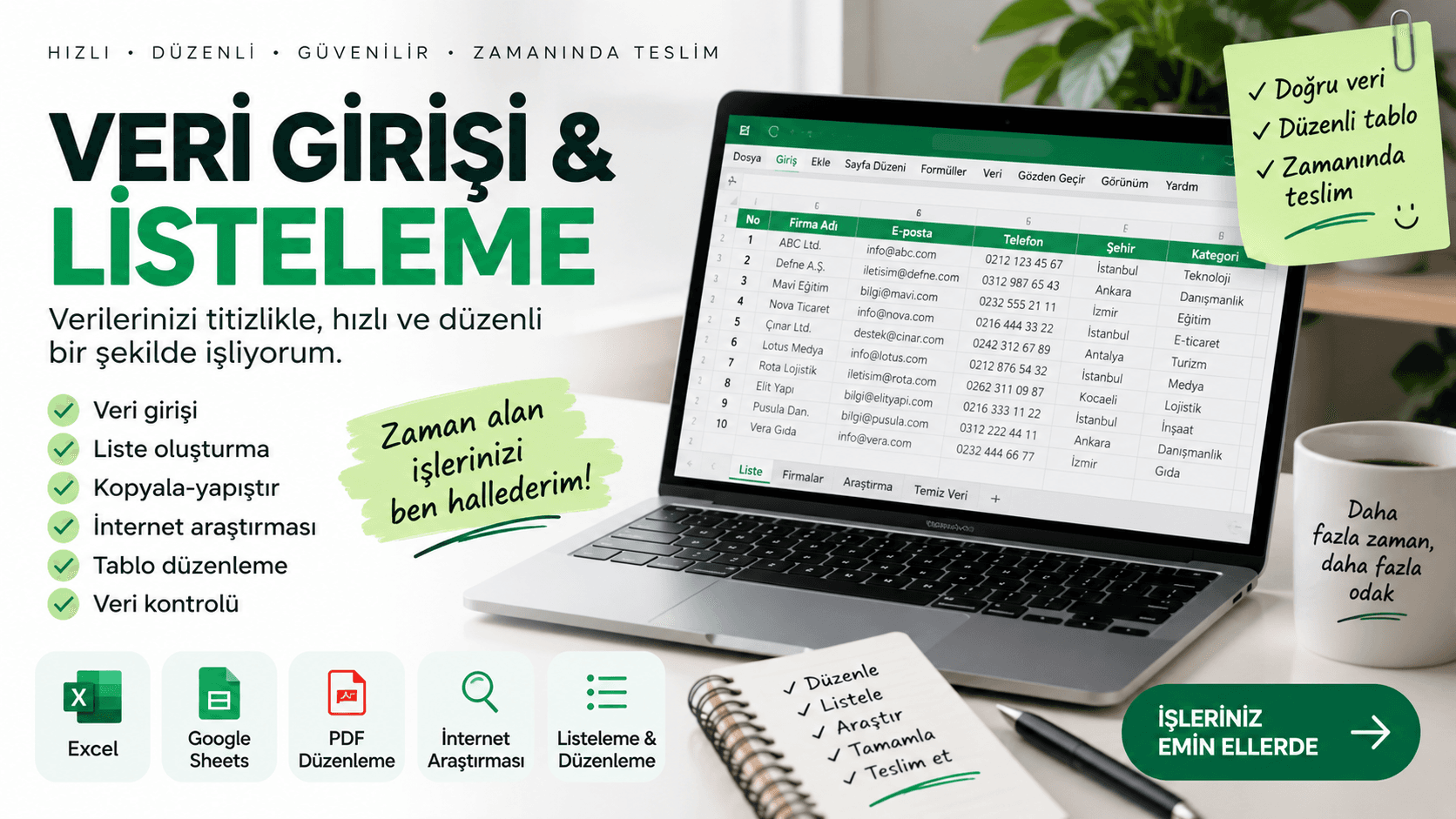Hızlı ve Düzenli Veri Girişi, Excel ve Listeleme İşlerinizi Yapıyorum