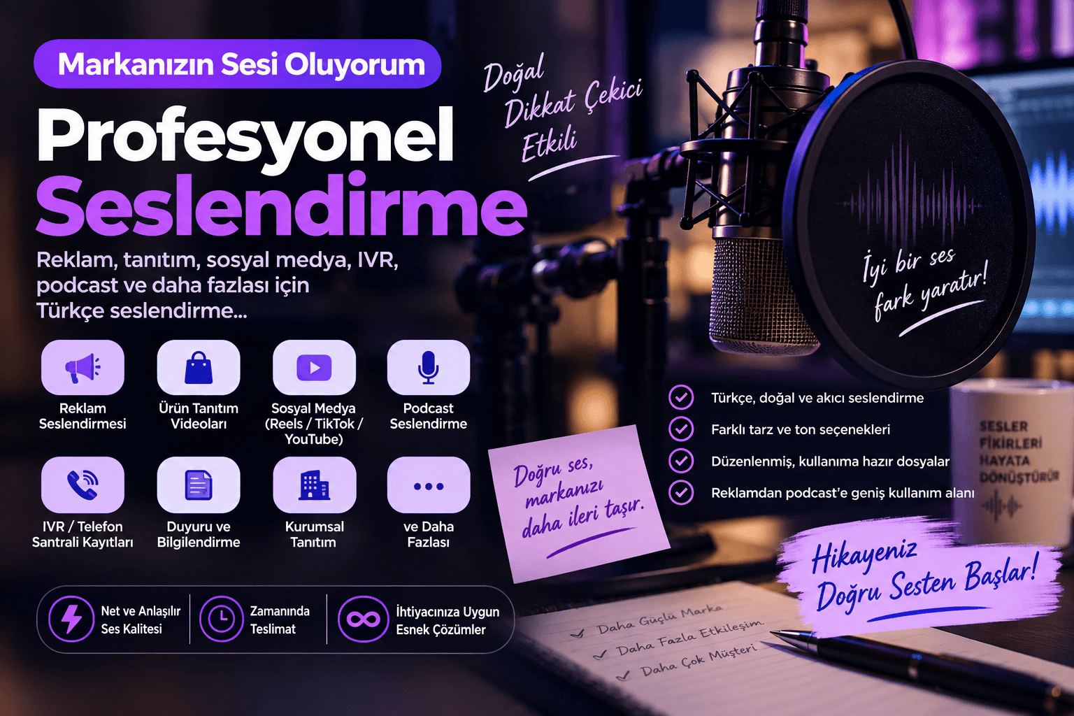 Profesyonel Türkçe Reklam ve Tanıtım Seslendirmesi Yapıyorum